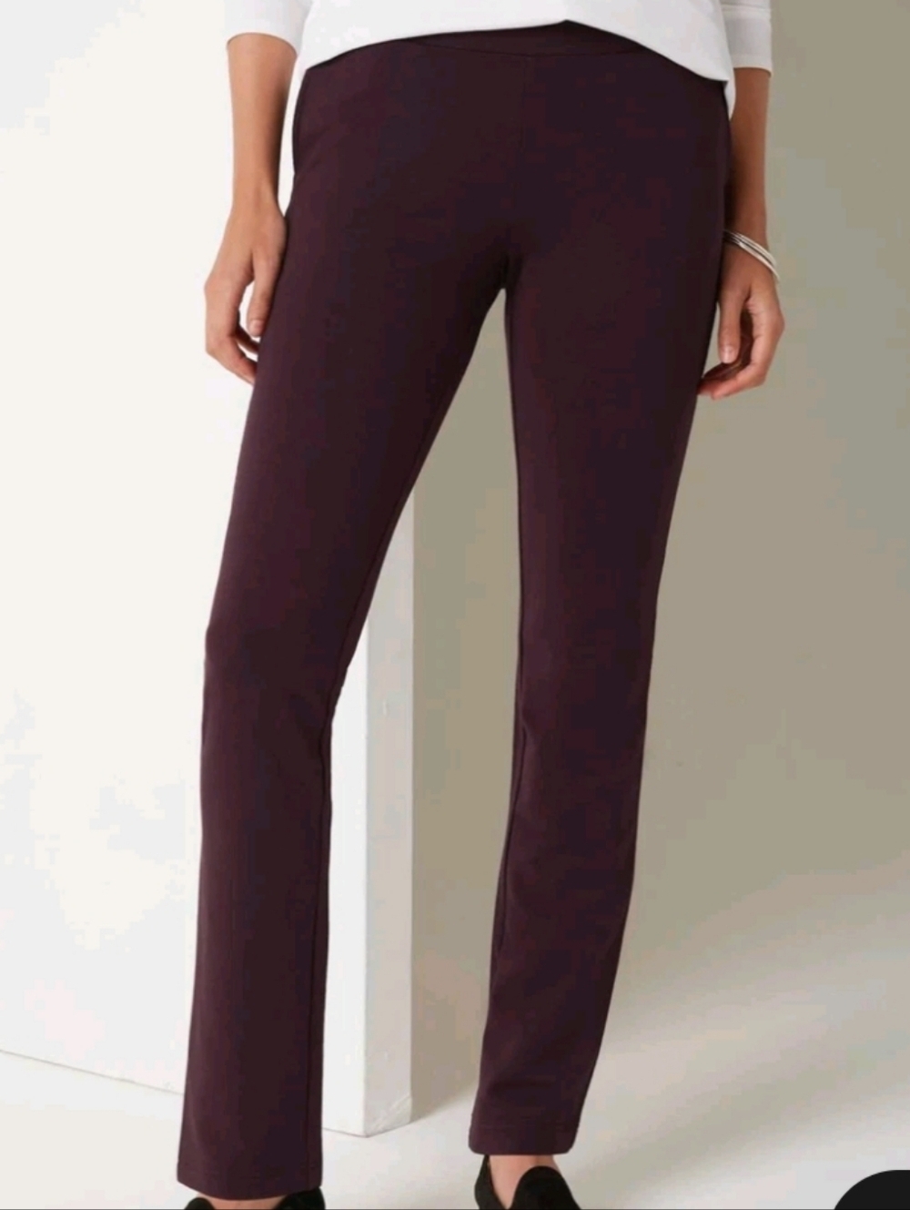 J.Jill Affinity French Terry Straight-Leg Pull-On Pants Plum Pima Cotton Mix LP